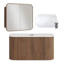 Nomad 900mm Walnut Wall Hung Vanity with Rectangular Basin & Shaving Cabinet Package